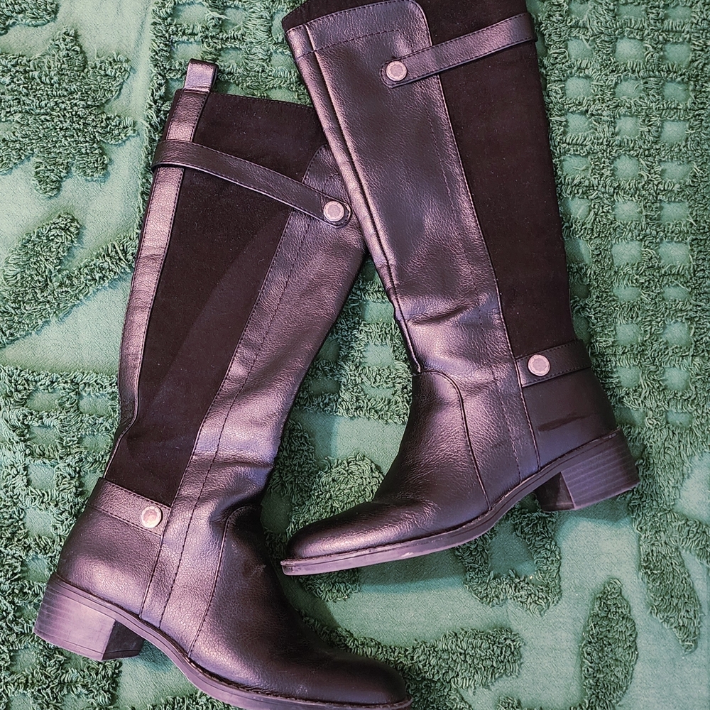 Franco Sarto Black Leather Heeled Boots